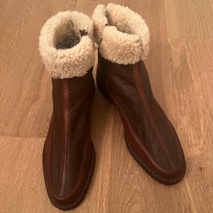 Vintage Charles Jourdan two tone brown leather and shearling boots size 10